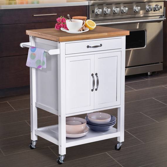 Homcom Modern Kitchen Trolley Rolling Island Cart Rullbord