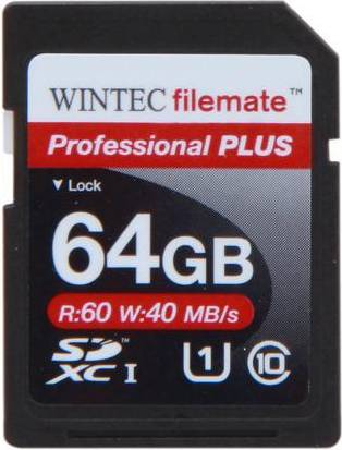 FileMate Wintec Professional PLUS 64GB Secure Digital Extended Capacity SDXC Flash Card Model 3FMSD64GBU1PI-R