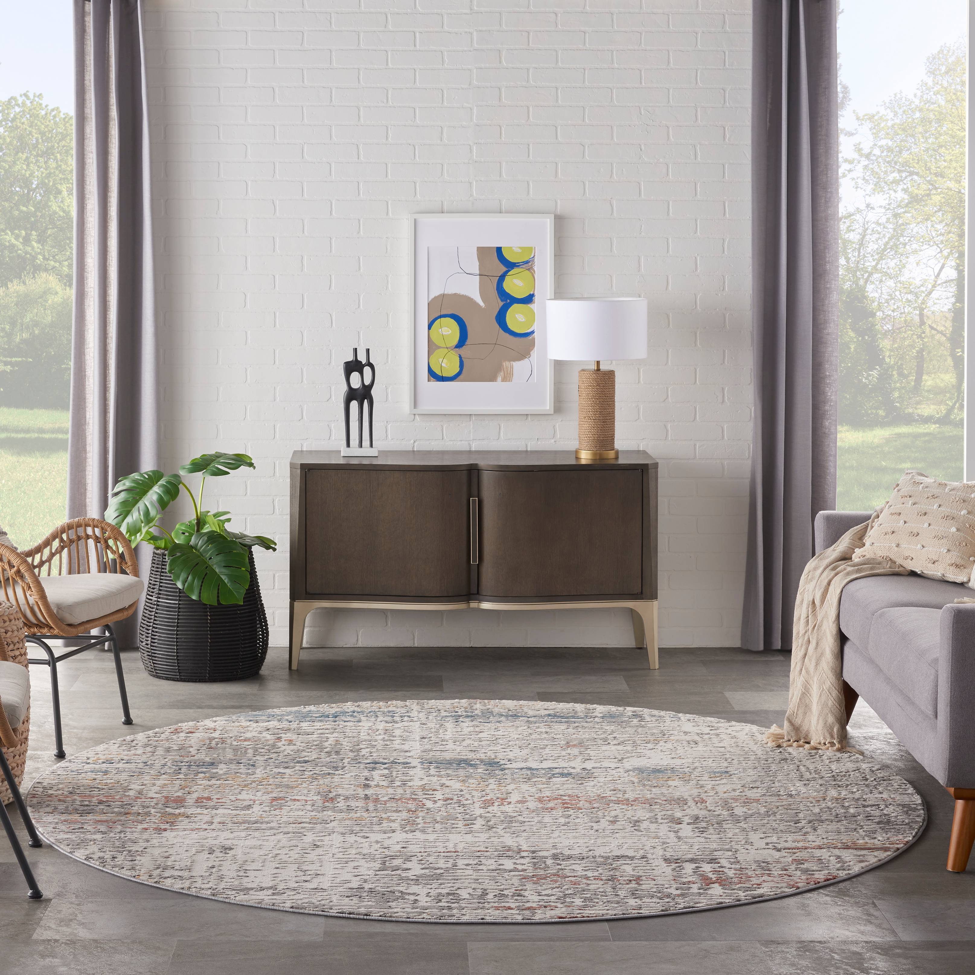Nourison Rustic Textures RUS14 Abstract Circle Grey