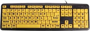 Large Print USB Computer Keyboard High Contrast Yellow Keys Black Letter