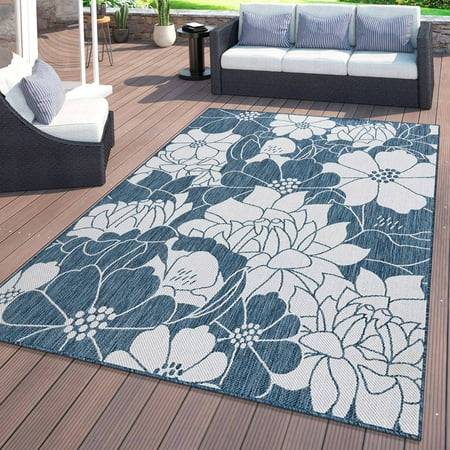 World Rug Gallery Modern Floral Flowers Textured Multicolor, Blue