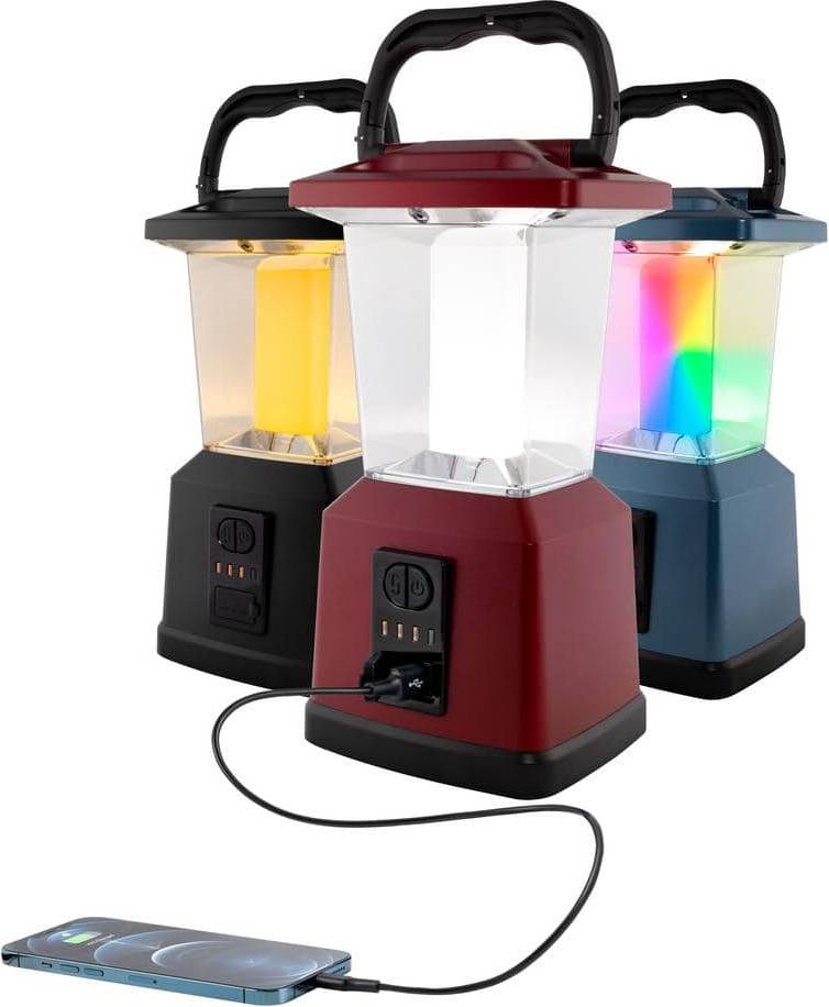 Dual Power Color Changing LED Rechargeable Lantern, Red