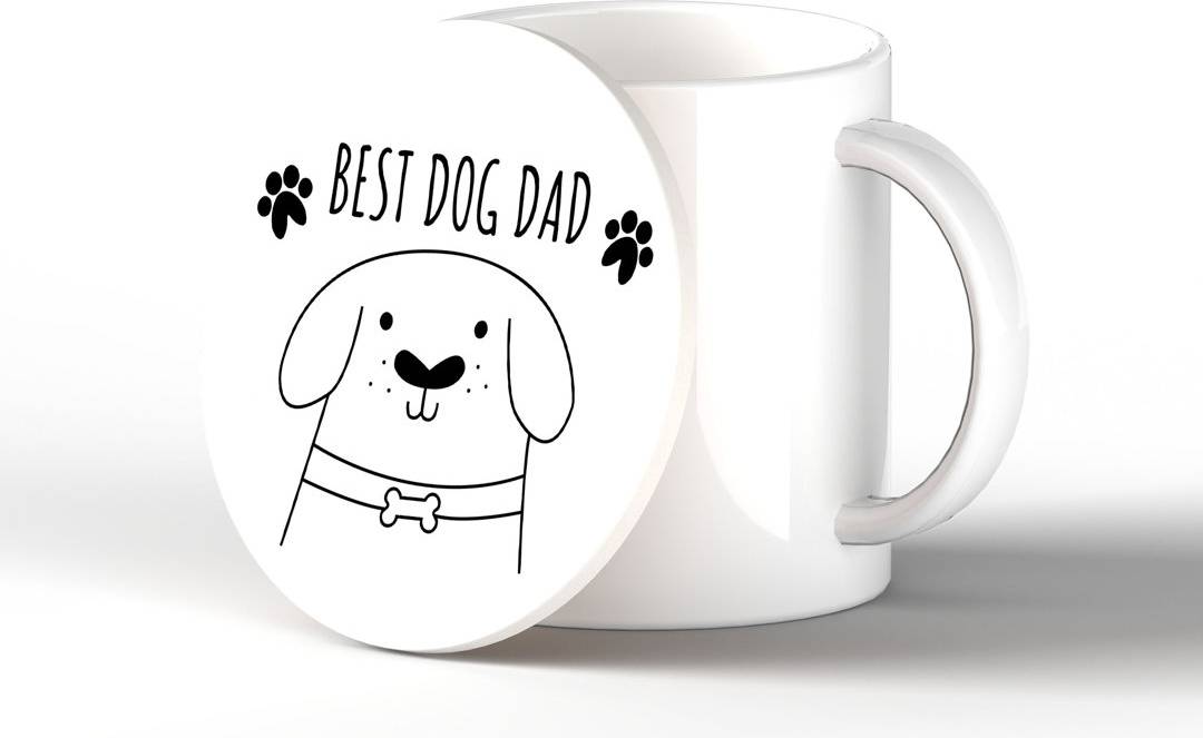Happy Larry BEST DOG DAD CERAMIC ROUND Coaster