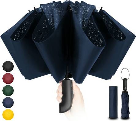 Compact Automatic Windproof Inverted Umbrella 210T Fabric 105cm Span 10 Large Ribs - Blue