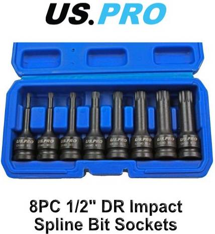 US PRO Impact Spline Socket Bit Set - M5 to M18 Socket Bit