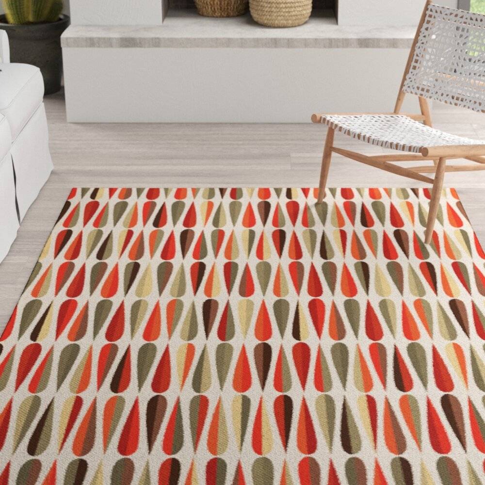 Ebern Designs Flemington Flatweave Beige/Red Rug
