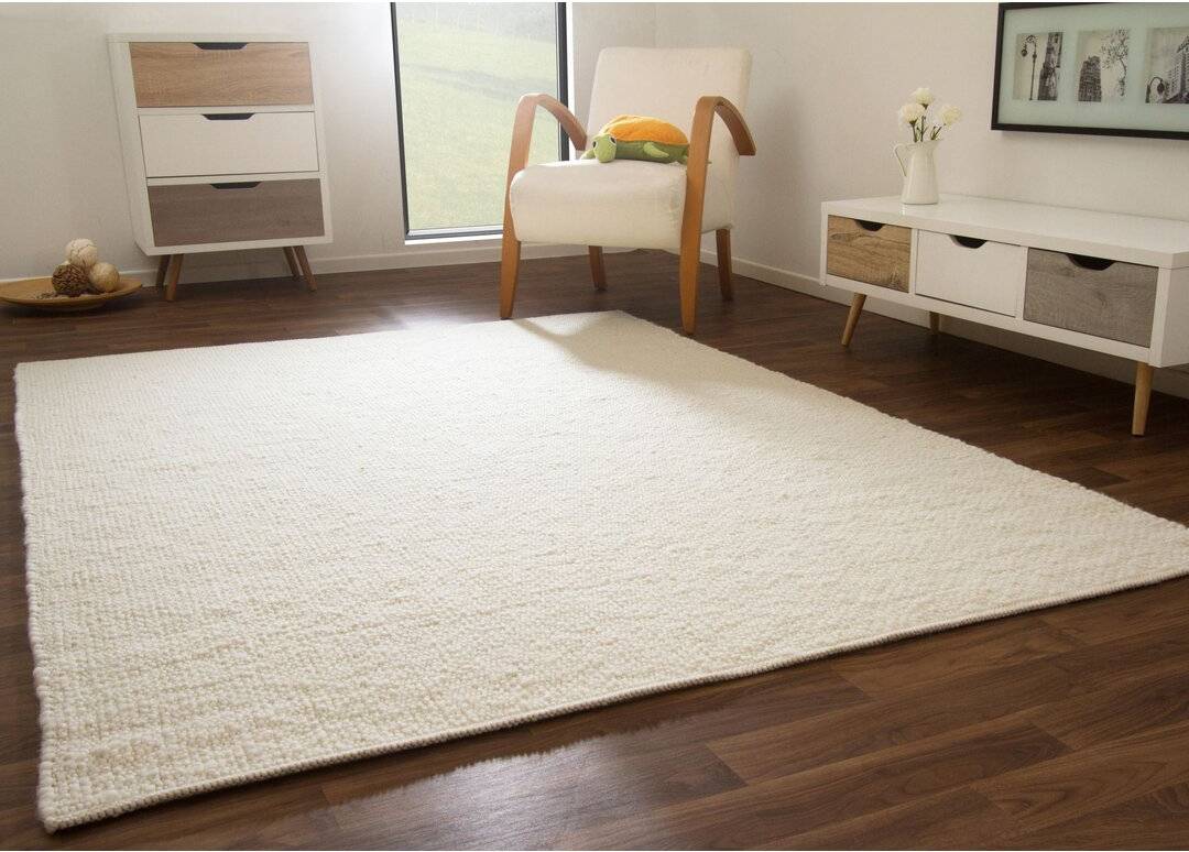 Brayden Studio Flatweave Behr Rug Wool White