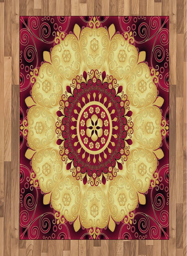 Ebern Designs Flara Flatweave Maroon/Yellow Rug