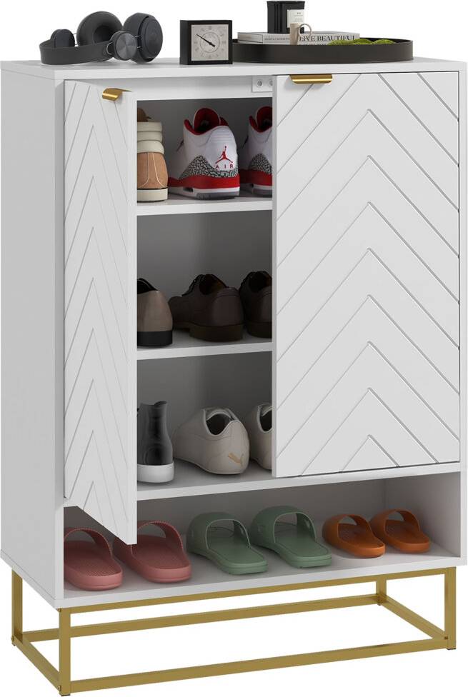 Homcom Shoe Cabinet with Chevron Pattern Shoe Rack