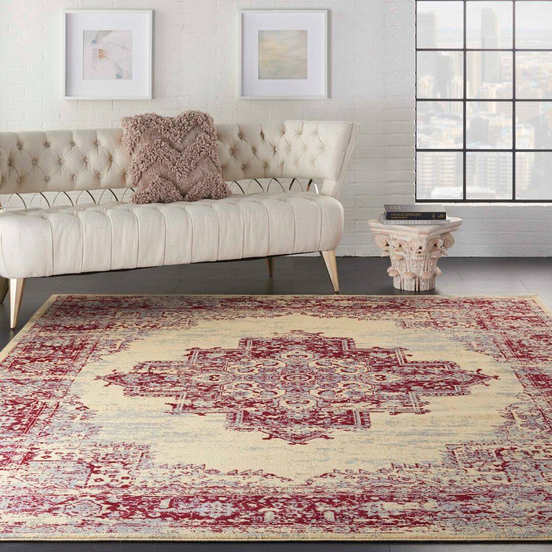 Lily Manor Cream/Red Rug White