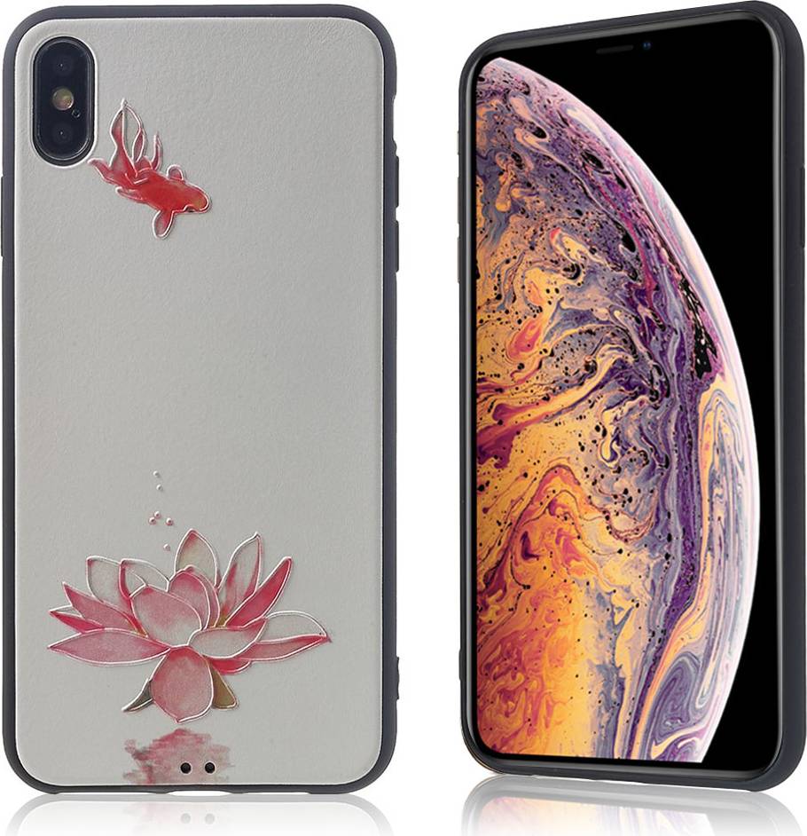 Apple iPhone Xs Max Embossed Pattern Case Lotus Flower Goldfish