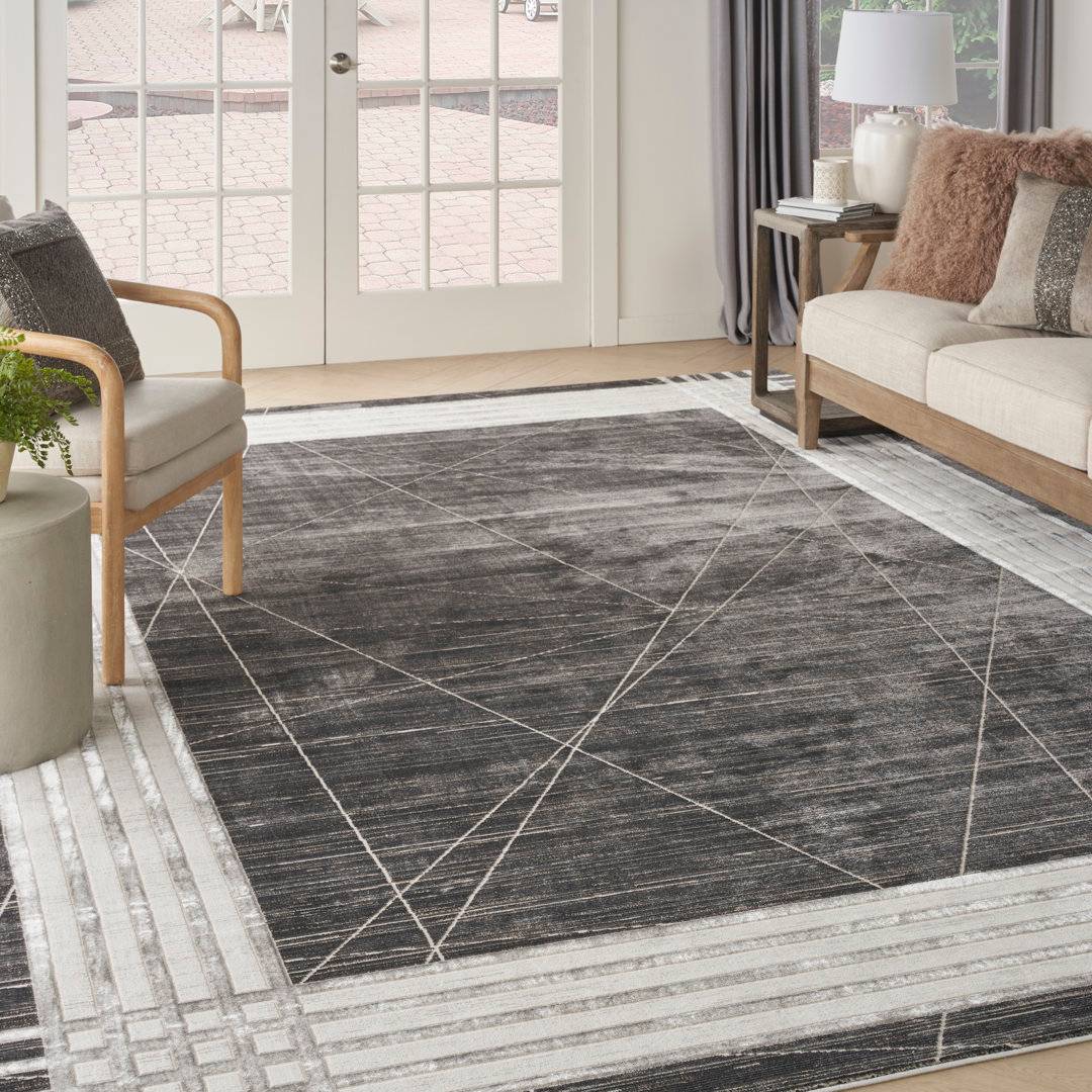 Ebern Designs Machaela Machine Woven Grey/White Rug