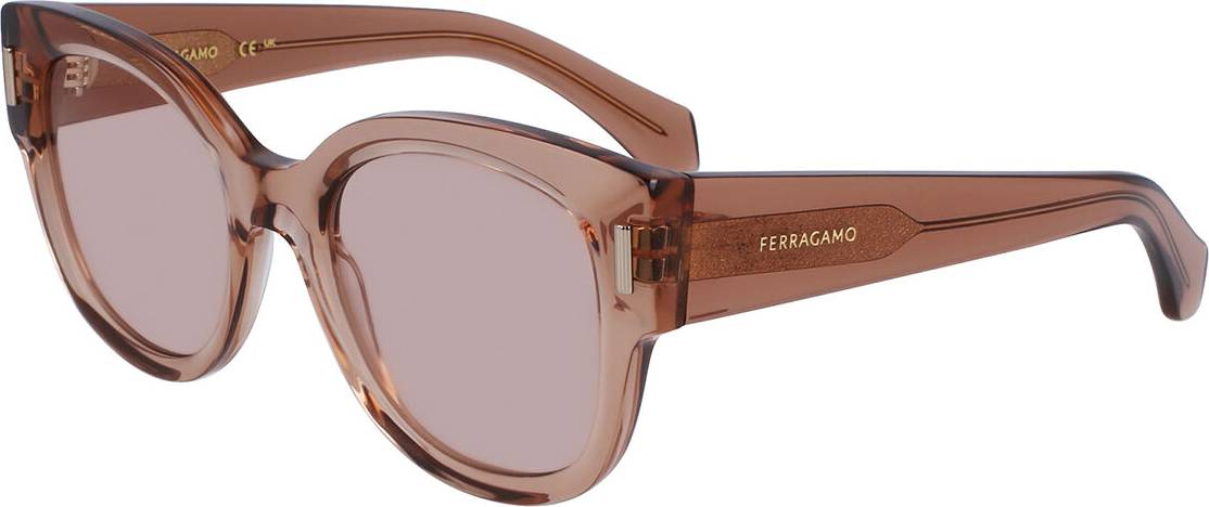 Ferragamo Rivet Rounded Cat Eye Sunglasses - Tan/Pink Solid