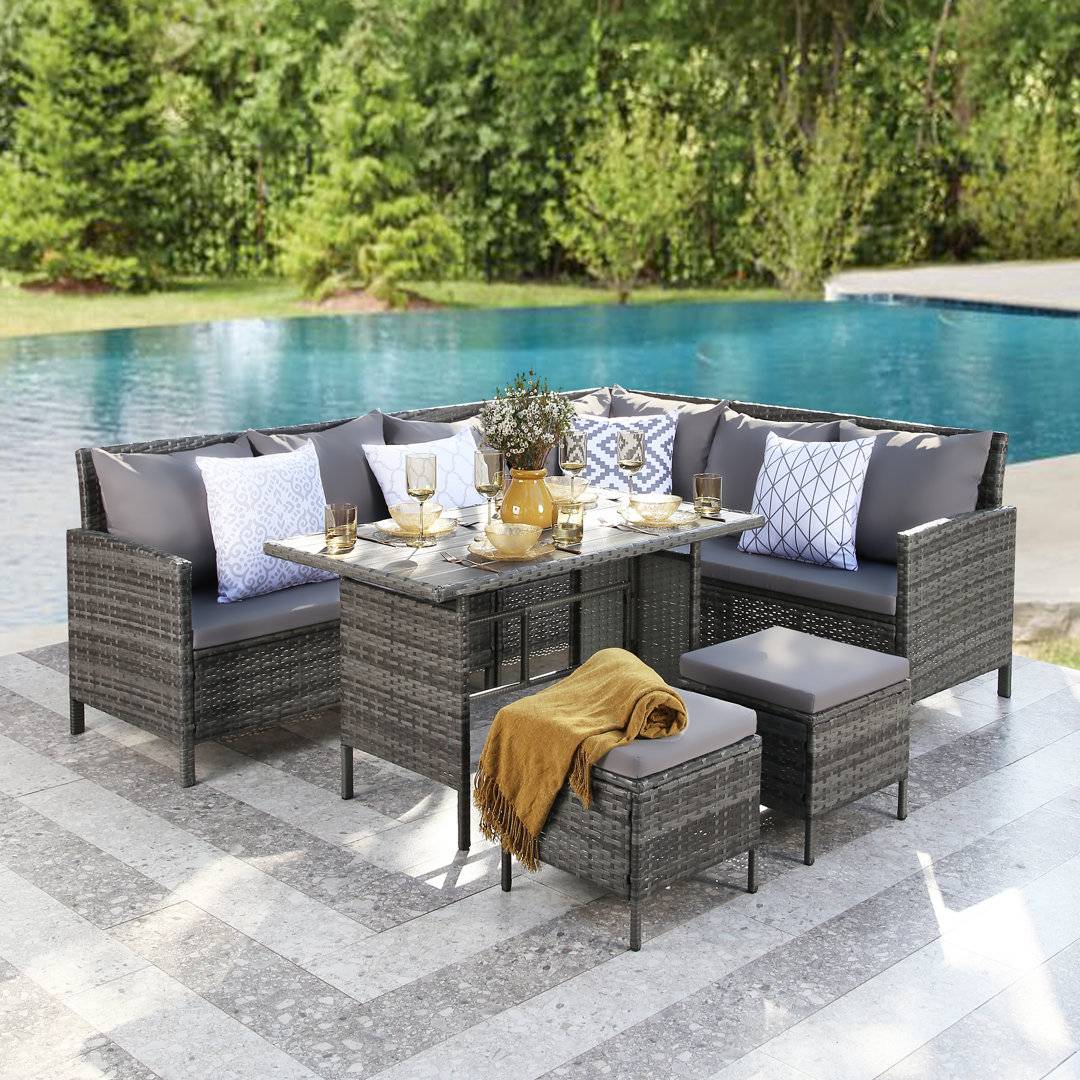 Wicker patio furniture set Brayden Studio Aaravjit Rattan Wicker Outdoor Lounge Set