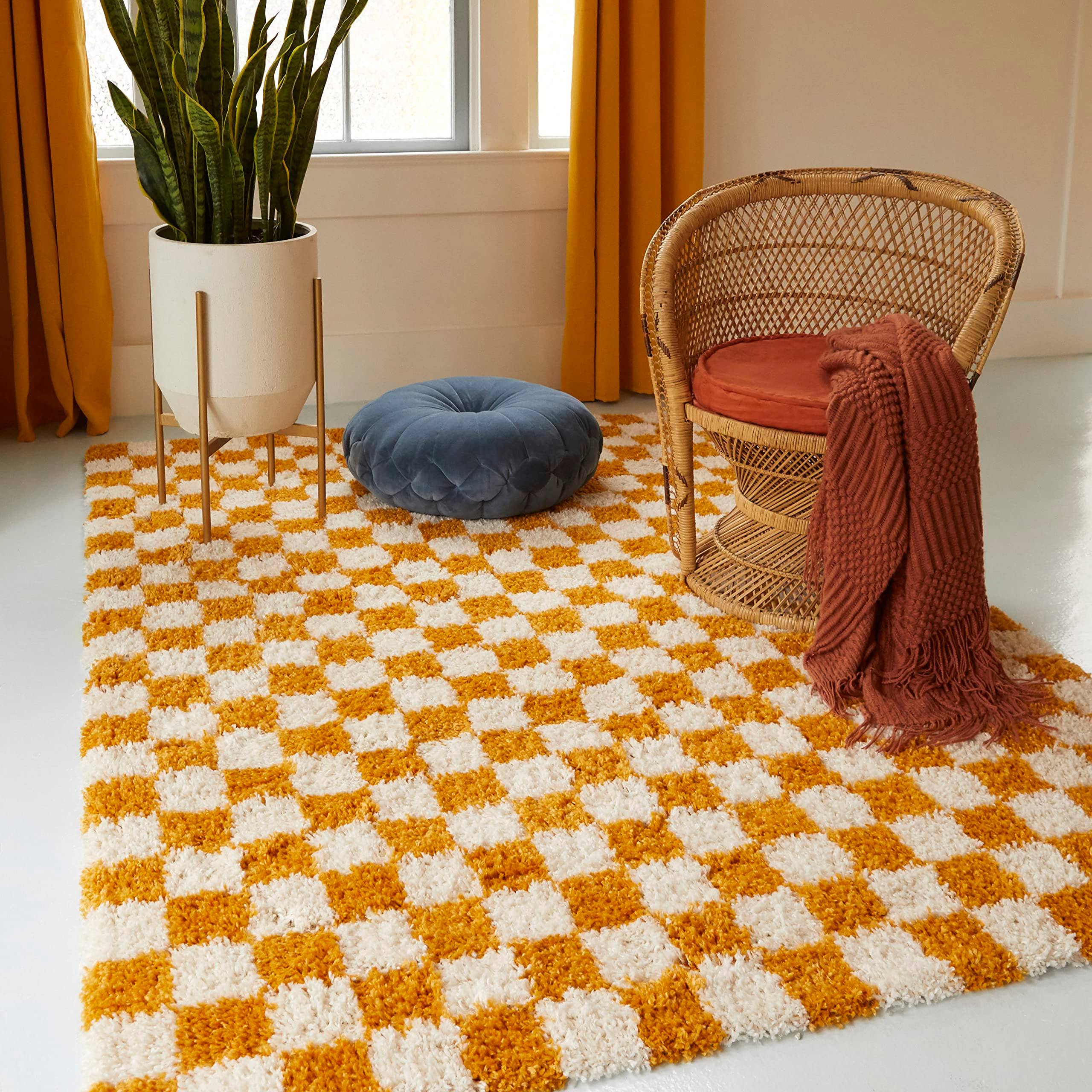 Balta Rugs Rugs Oslo Checkered Shag Gold, Yellow