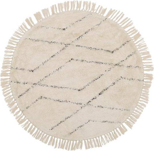 Westwing Collection Round Hand-Tufted Cotton Rug Bina Diamond Pattern Beige