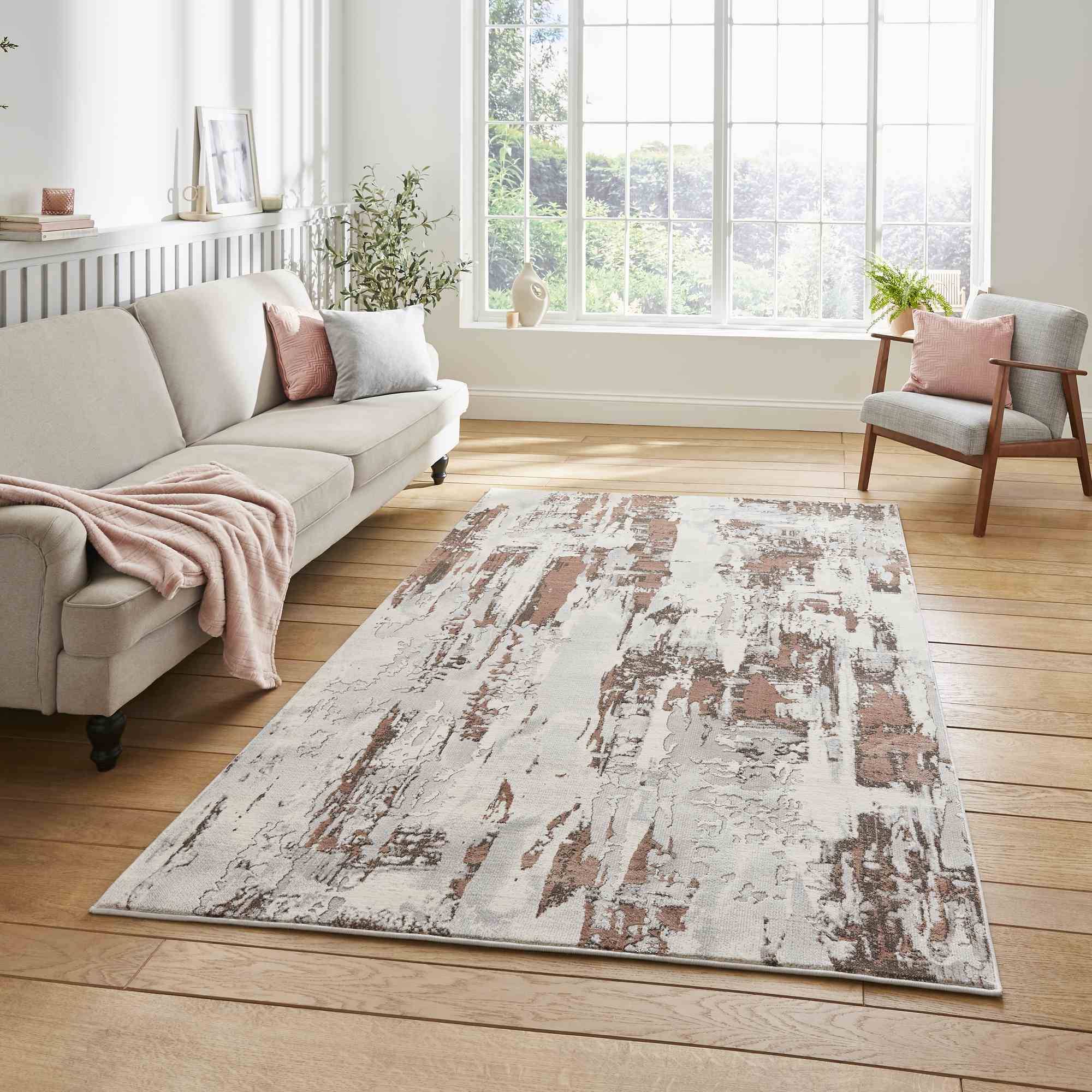 Think Rugs Apollo GR579 Modern Abstract Grey, Pink