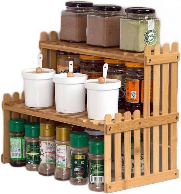 HKHBJS Double Layers Wood Rack Kitchen Spice Rack Book