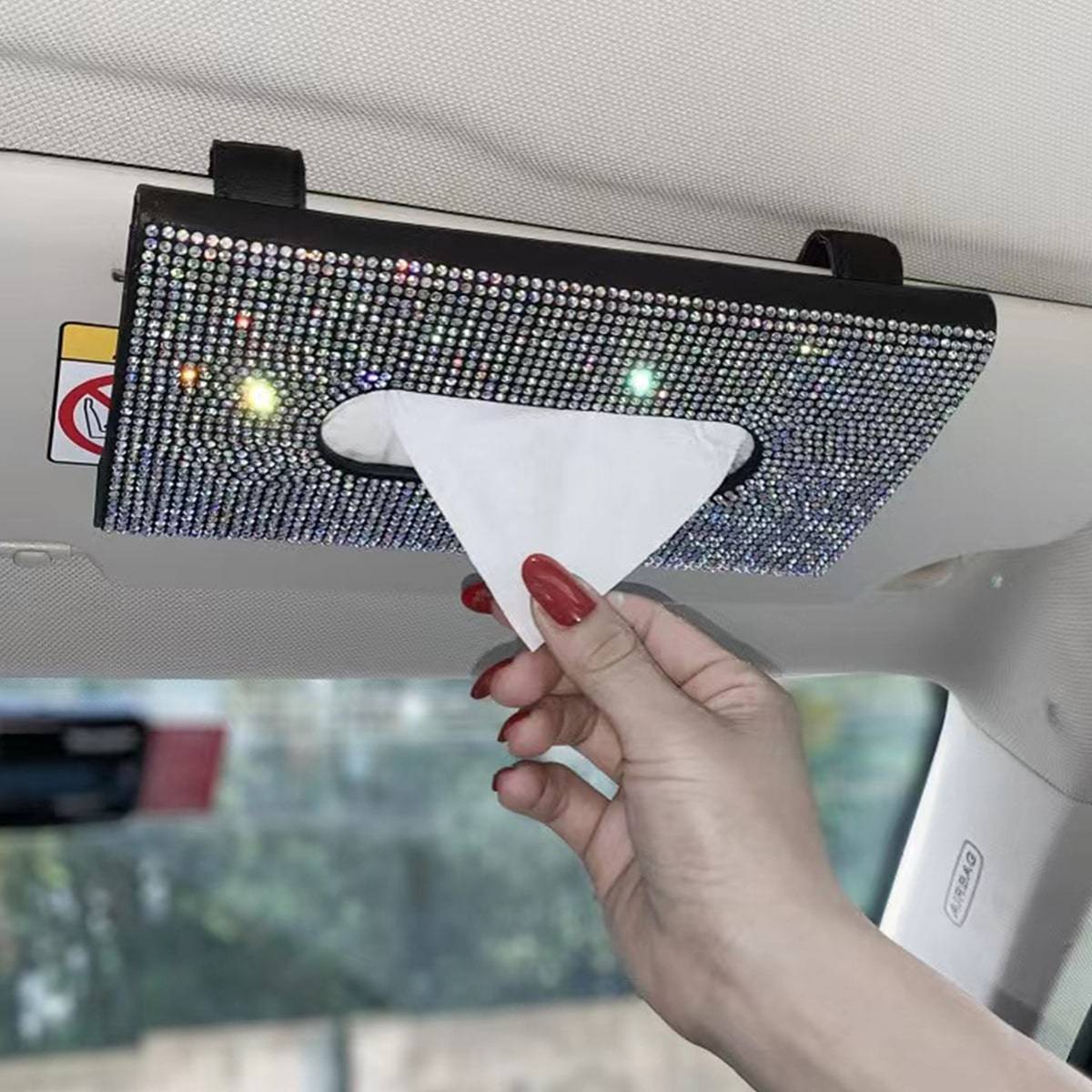 Shein Rhinestone Car Sun Visor Tissue Storage Box