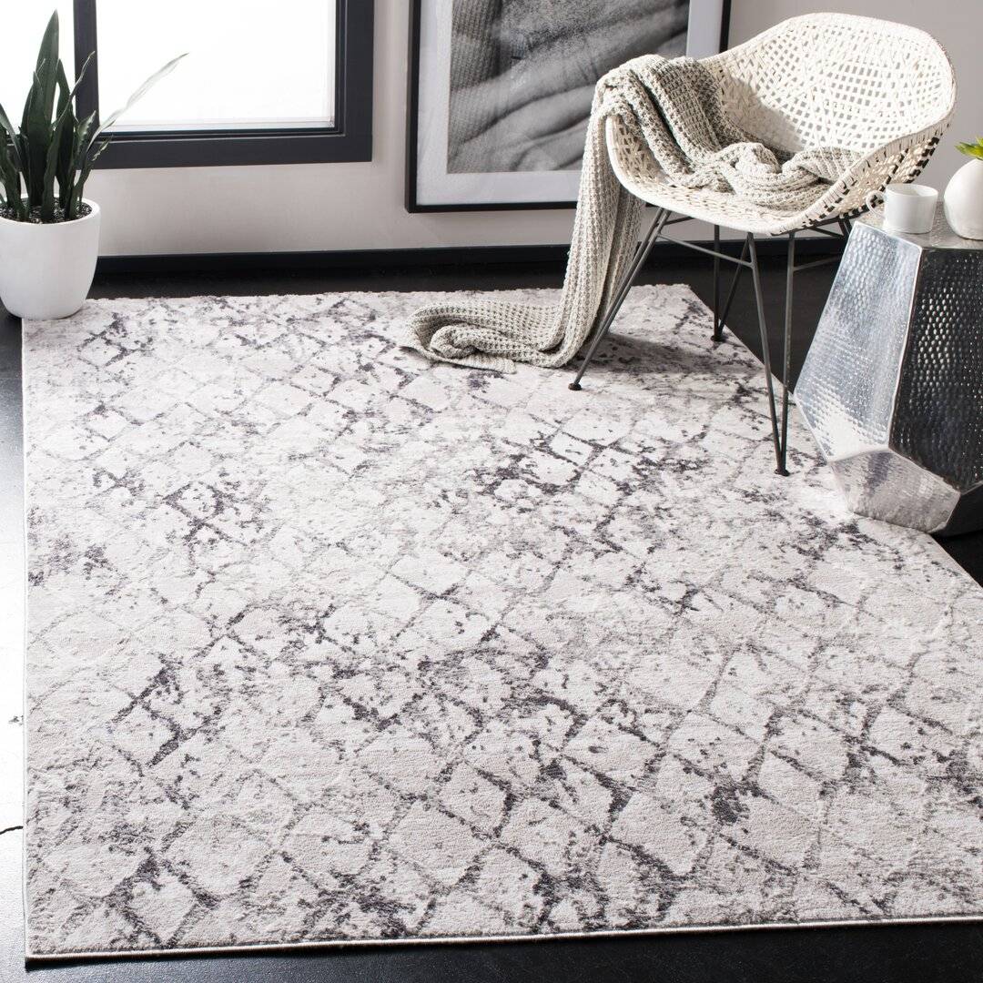 Ebern Designs Tamas Looped Hooked Grey Rug 90 x 150 cm