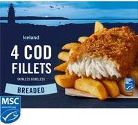 Iceland Breaded 4 Cod Skinless Boneless Fillets