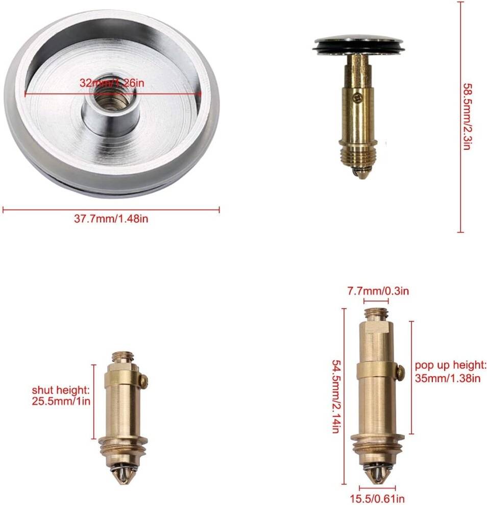 Bathroom Sink Waste Plug Cap & Bolt Click Clack Spring Set