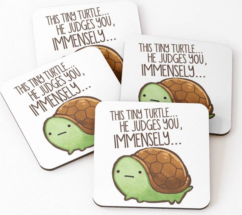 WHIBOS turtle.. he judges you. Coaster 4pcs