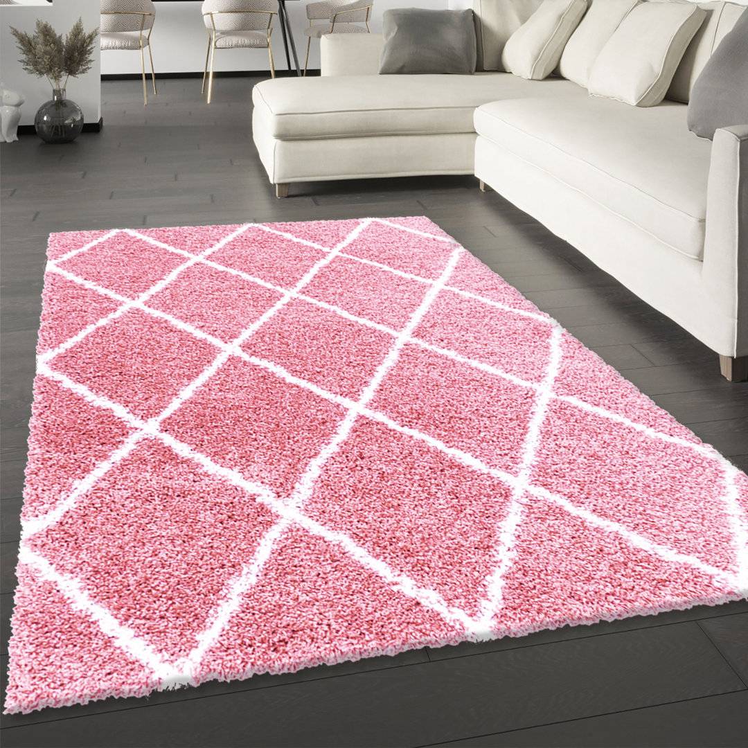 Ebern Designs Fluffy Rug Pink