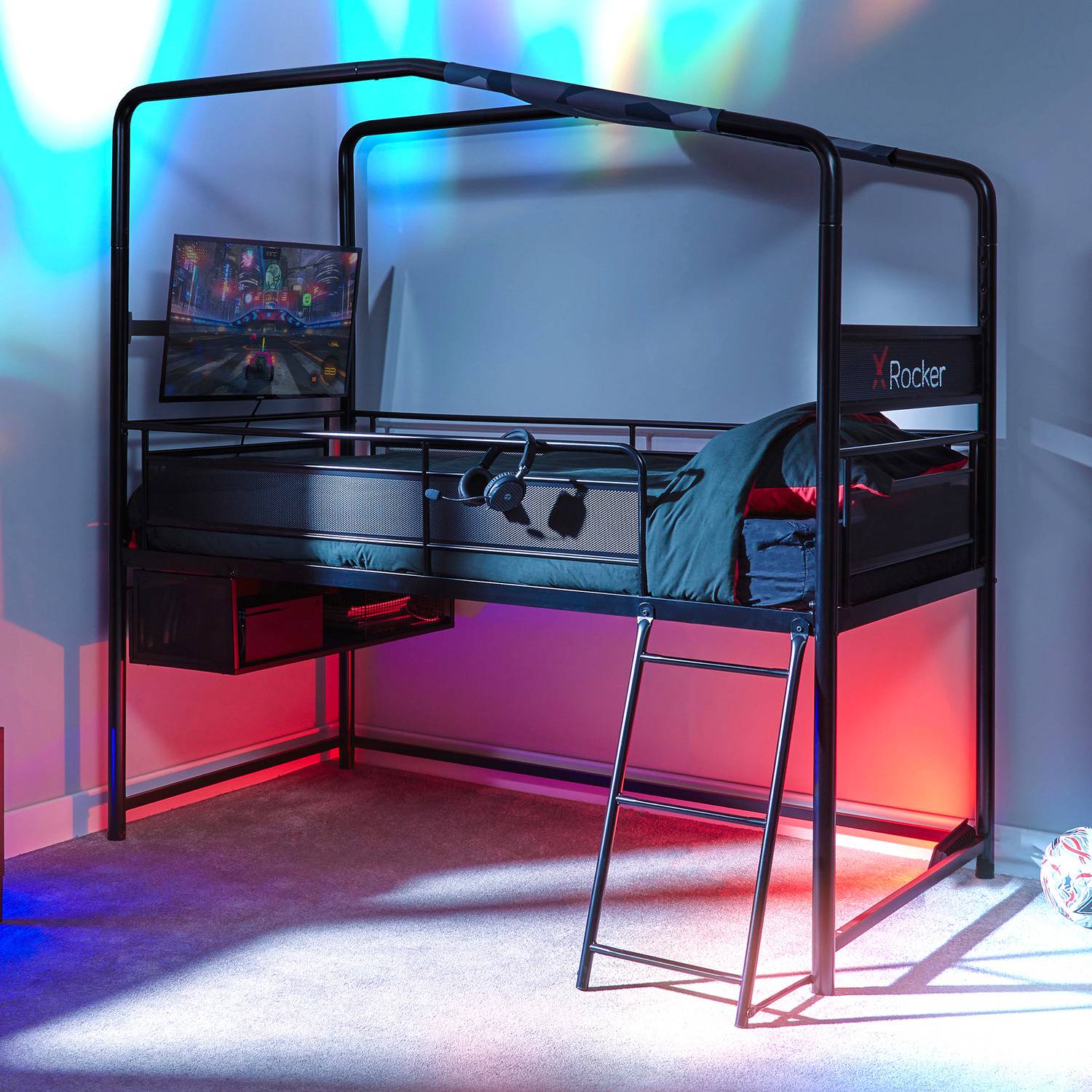 Tv beds X-Rocker Contra Mid Sleeper Gaming Bunk Bed