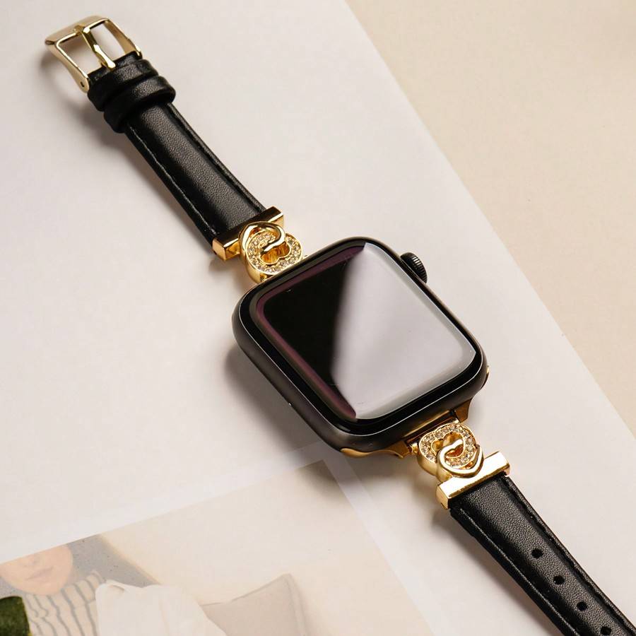 Shein Double Heart Rhinestone Leather Watch Band