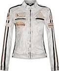 Infinity Leather Biker Racing Badges Jacket - White Woman