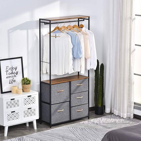 Homcom Drawer Unit with Coat Rack Frame Clothing Storage