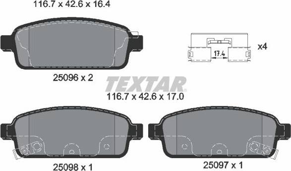 Textar 2509602 Brake Pad Set