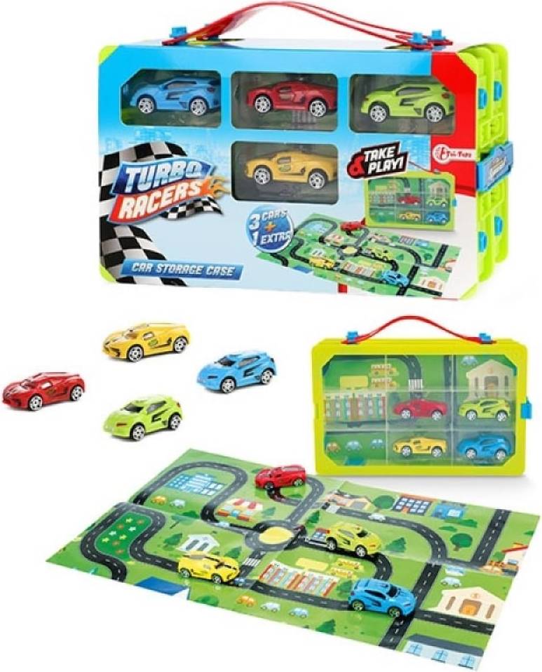 Turbo Racers Sammelkoffer mit 4 Rallye-Autos, Kinderautos
