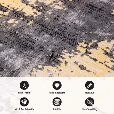 World Rug Gallery Abstract Distressed Yellow, Blue