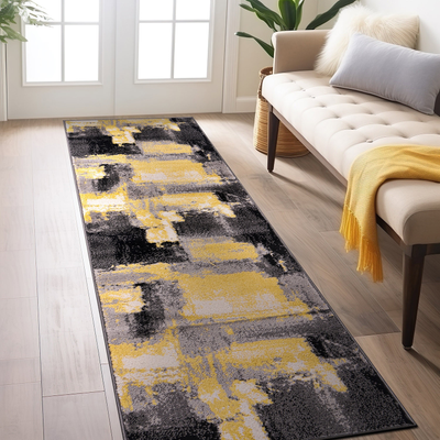 World Rug Gallery Contemporary Abstract Watercolor Yellow