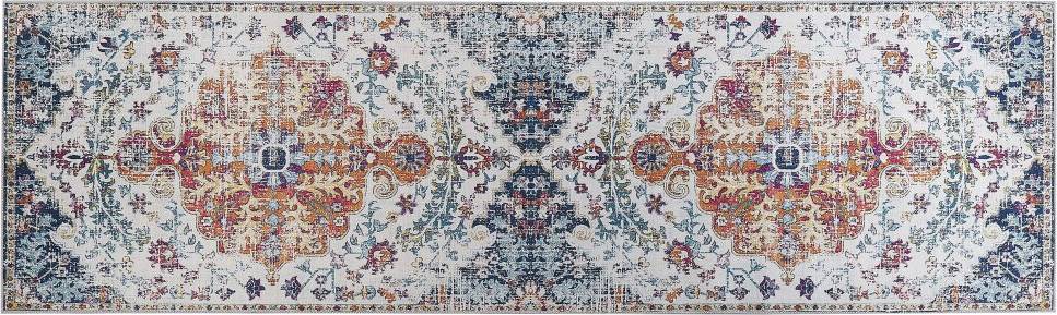 Beliani Runner Rug Blue, Multicolour, Beige cm