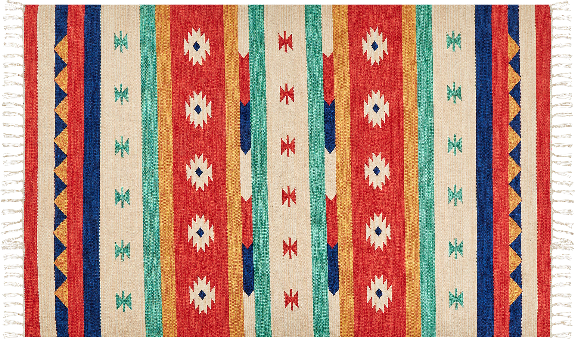 Beliani Cotton Kilim Rug Multicolour, Red cm