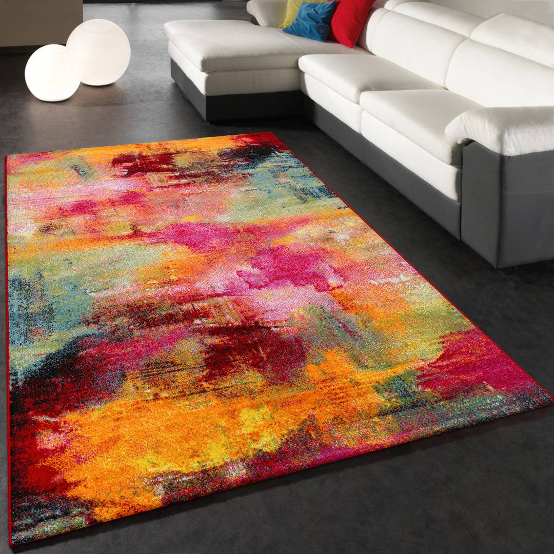 Hashtag Home Jarred Flatweave Red Yellow Rug Yellow, Multicolour cm