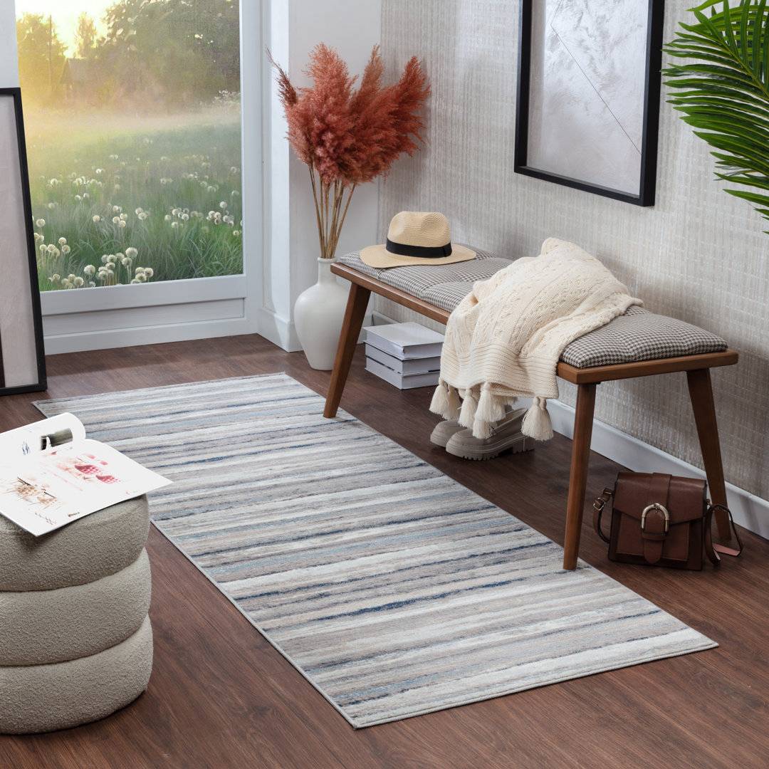 Blue Elephant Striped Rug Grey