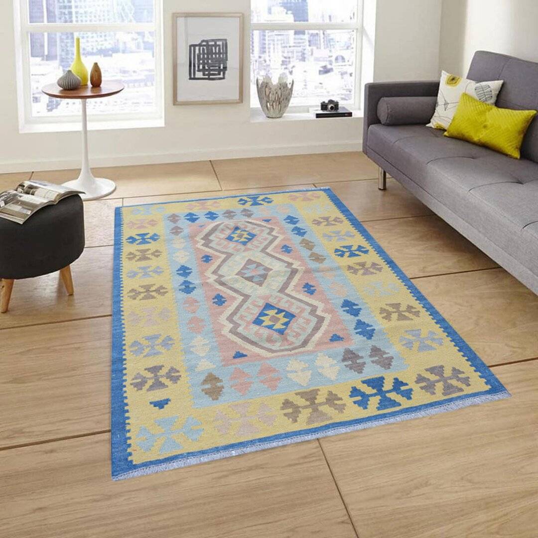 Gracie Oaks Kilim Rug Blue