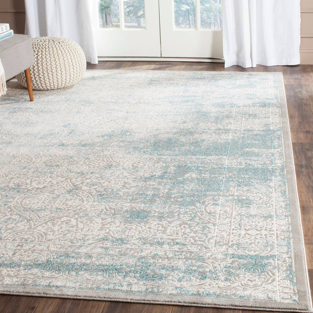 Three Posts Bansom Turquoise Ivory Rug Rectangle 120 x 180 cm Blue
