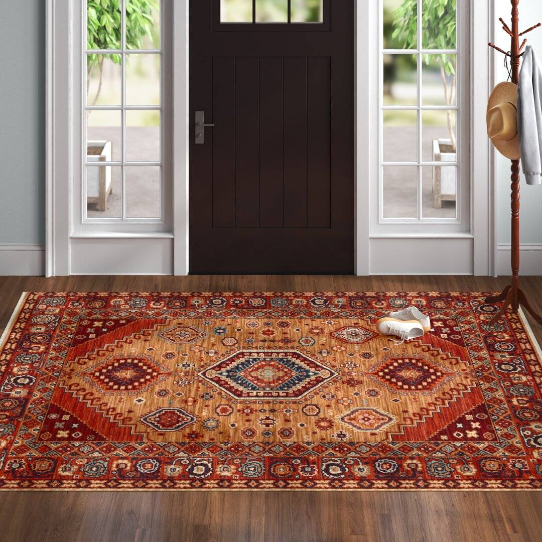 Three Posts Mapletown Tufted Cream Red Brown Area Rug 200 x 285 cm