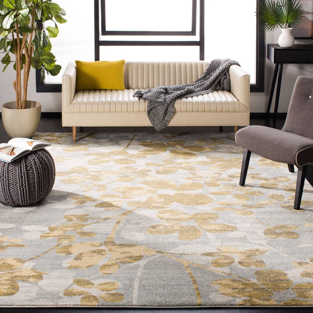 Cobleskill Looped/Hooked Grey/Gold Rug