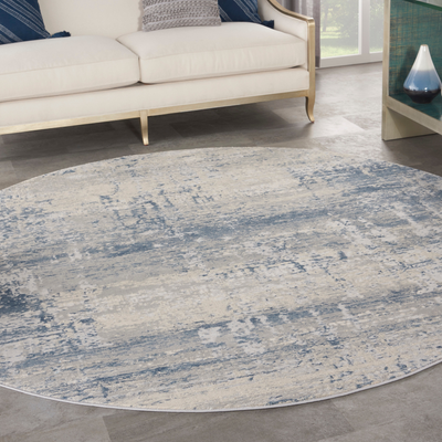 Nourison Rustic Textures RUS10 Abstract Circle Blue, Grey, Copper