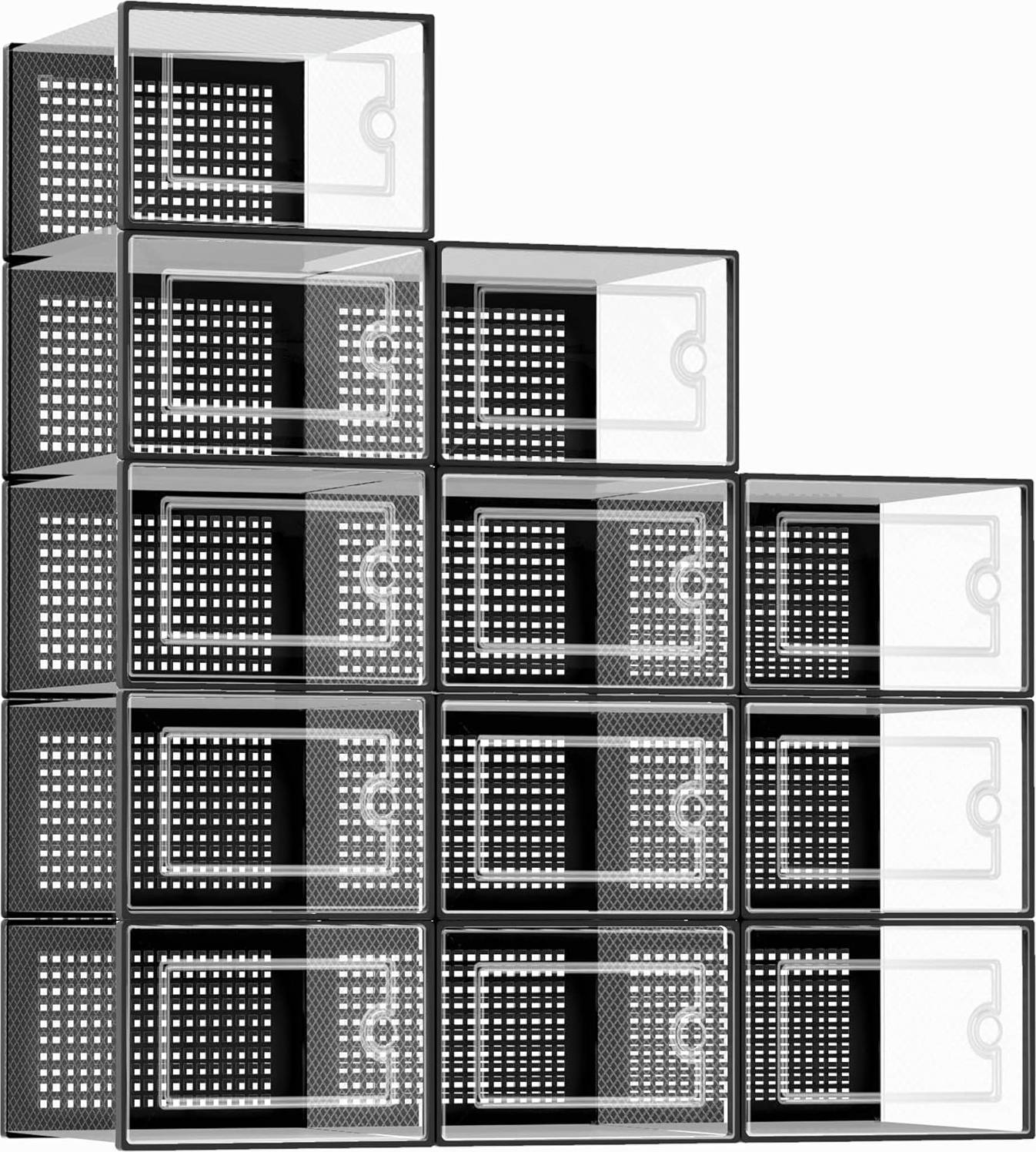 Kuject Stackable Sneakers Containers Transpernt Shoe Rack 25.7x16.3cm 12pcs