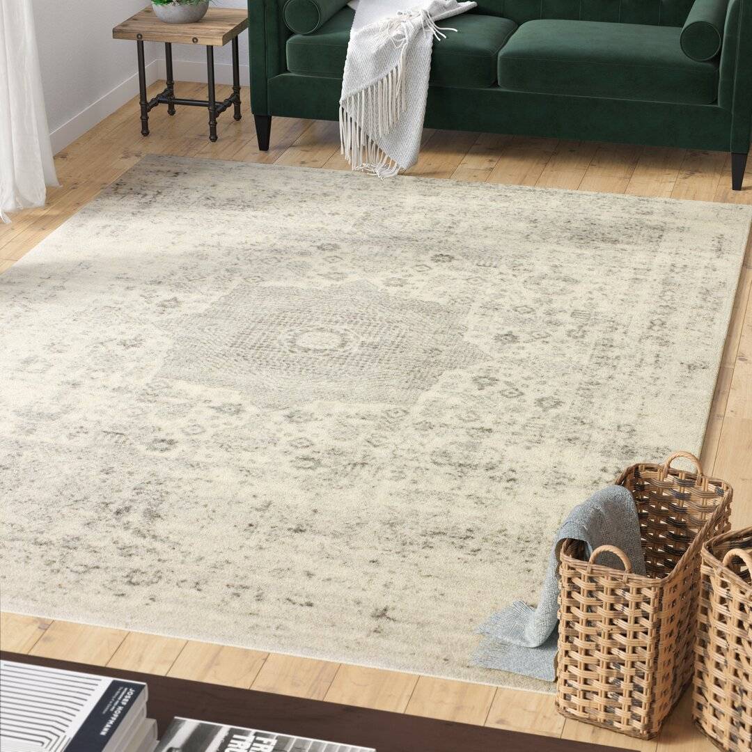 Three Posts Chase Power Loom Ivory/Silver Rug White cm