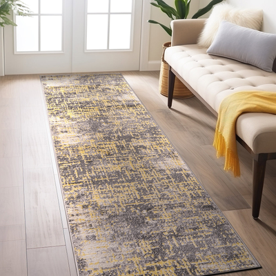World Rug Gallery Distressed Abstract Yellow, Blue