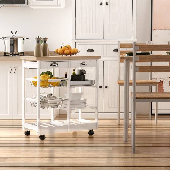Kitchen island with storage Homcom Rolling Kitchen Island