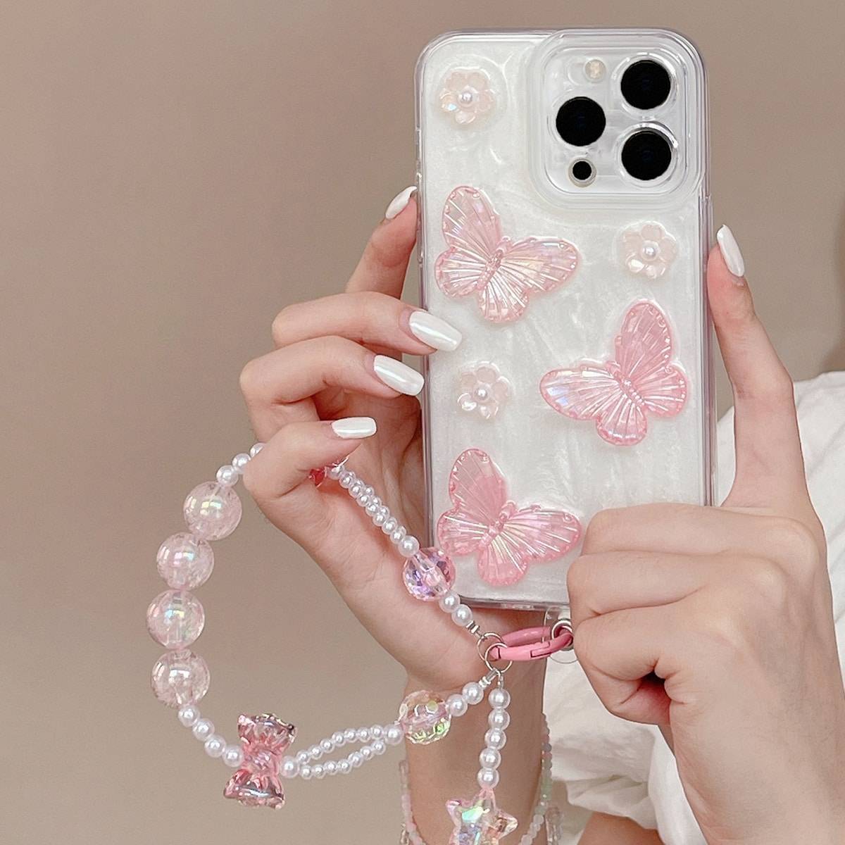 Shein Butterfly Decor Phone Case With Lanyard Compatible With iPhonePlusProPromax